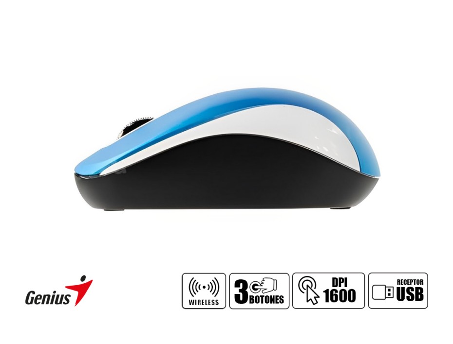 Mouse Inalambrico Genius Nx-7010 (31030114110) Hasta 1600 Dpi, Receptor Usb, 3 Botones, Azul