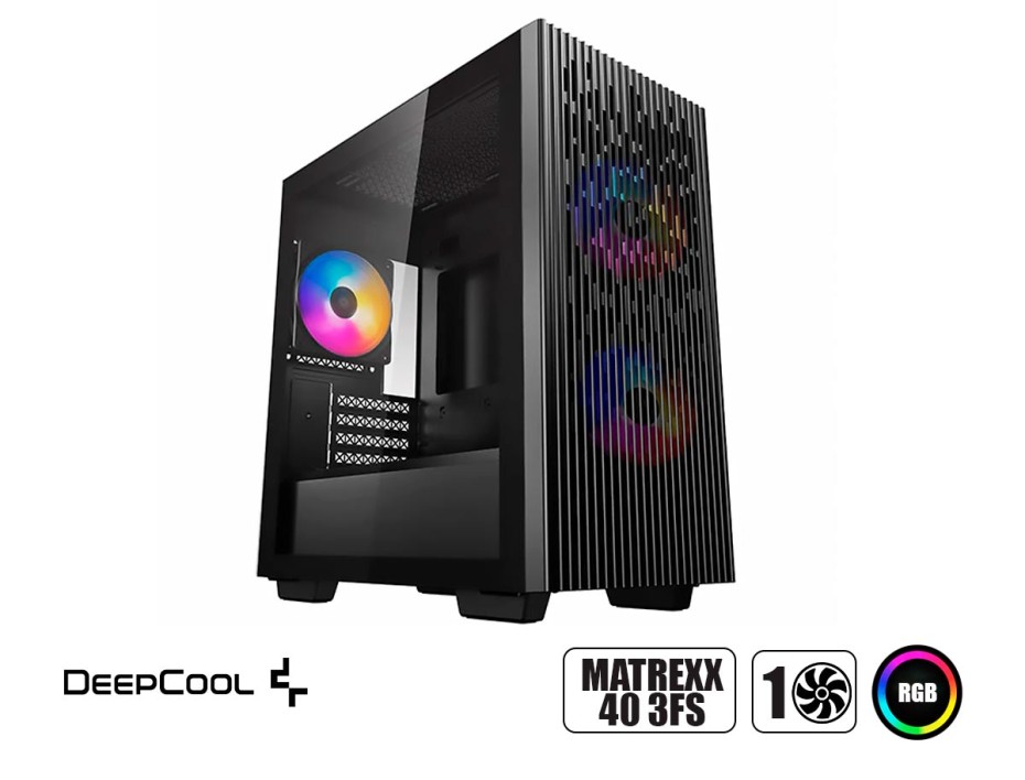 Case Deepcool Matrexx 40 3fs S/fuente (dp-matx-matrexx40-3fs) Panel De Vidrio, Led Rgb, Negro