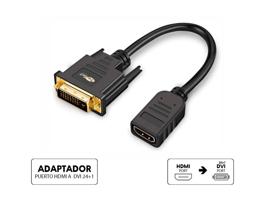 Adaptador Generico, 1 Puerto Hdmi Hembra A 1 Puerto Dvi 24+1 Macho, Color Negro (hdmi Hembra  A Dvi)