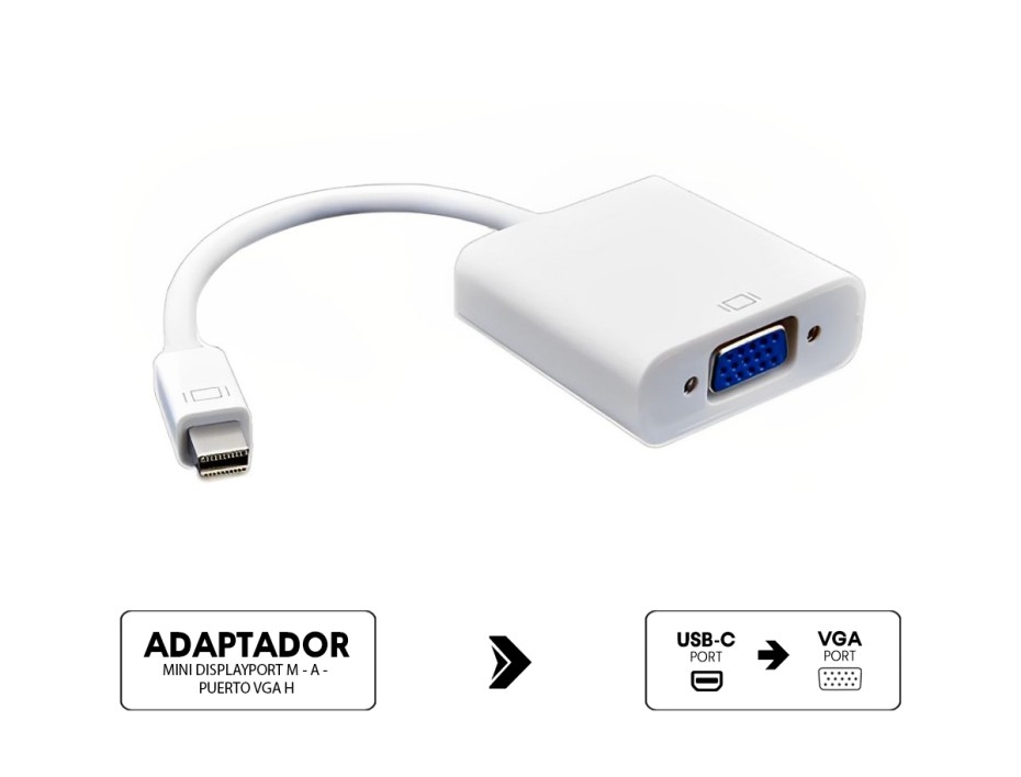 Adaptador Generico De Puerto Mini Displayport Macho -- A --  Puerto Vga Hembra, Cable De 25 Cm, Color Blanco / Negro (mini Dp - A - Vga)