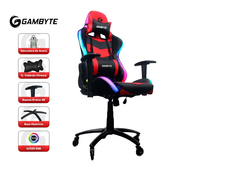 Silla Gambyte Premium ( Gi-rgbchbr-ru ) Gaming | Negro C/ Rojo | Led -rgb