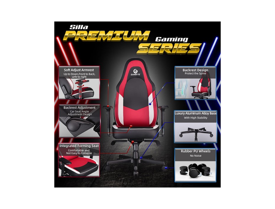 Silla Gambyte Premium ( Vg01- 19- Gbe ) Gaming | Roja C/ Blanco+negro