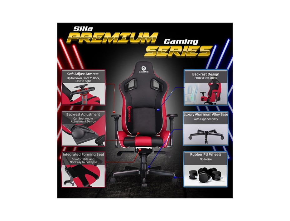 Silla Gambyte Premium ( Vc03- 19- Gbe ) Gaming | Negro C/ Rojo