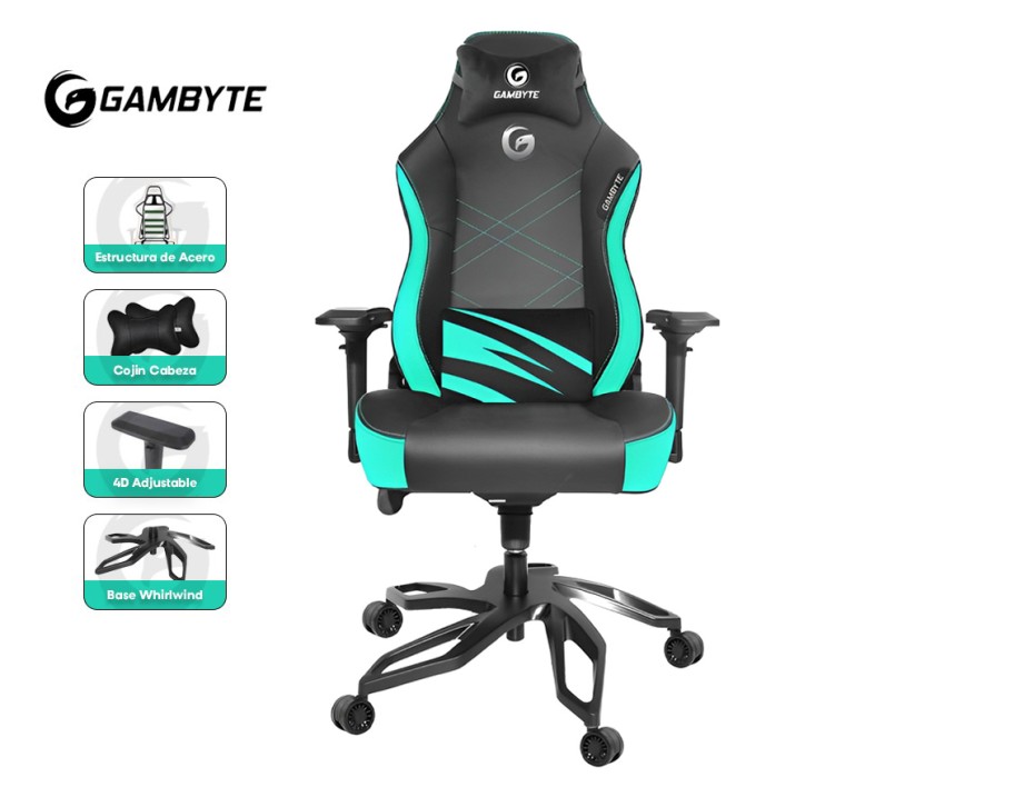 Silla Gambyte ( U-ah0042r17a4atg ) Gx-aquagreen Gaming | Negro C/ Verde Agua