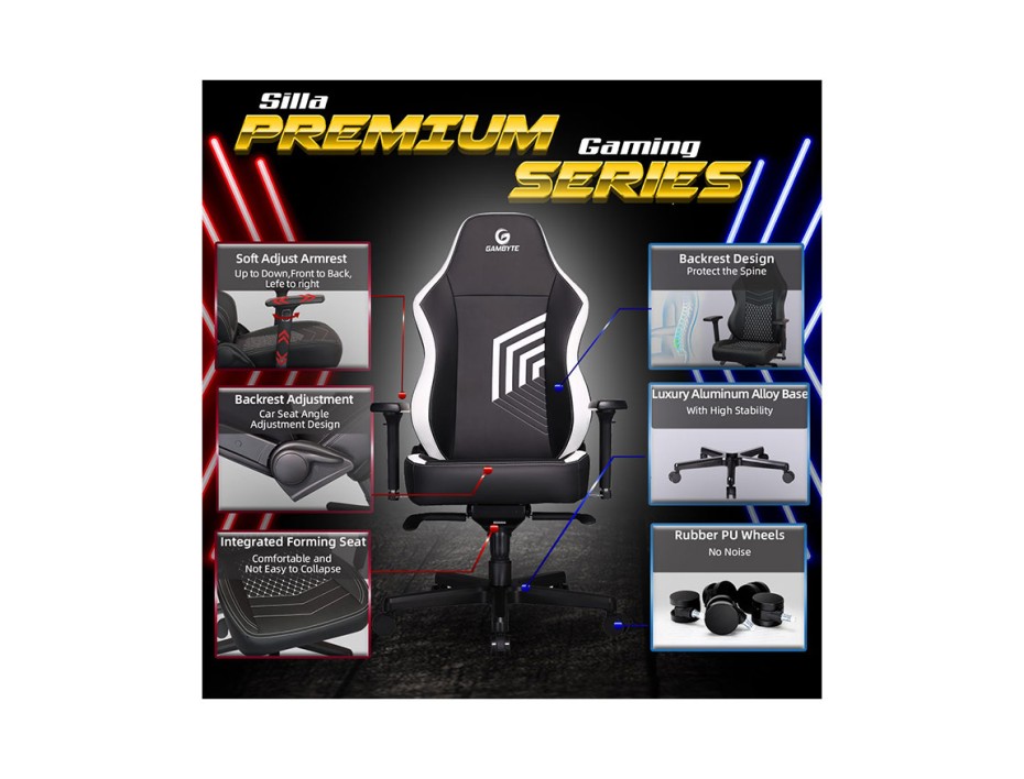 Silla Gambyte Premium ( Ve02- 09- Gbe ) Gaming | Negro C/ Blanco