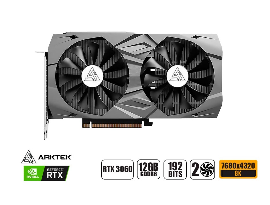 TARJETA DE VIDEO ARKTEK RTX 3060 12GB GDDR6 NVIDIA HYPERION 192 BITS (AKN3060D6S12GH1)