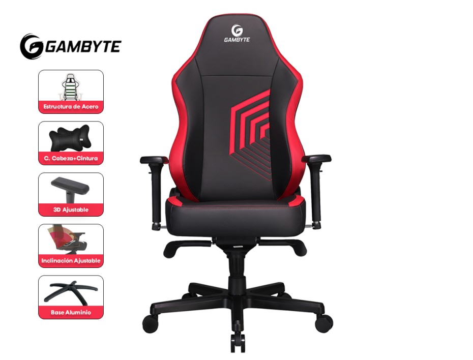 Silla Gambyte Premium ( Ve02- 19- Gbe ) Gaming | Negro C/ Rojo