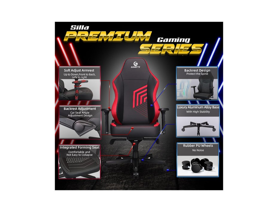 Silla Gambyte Premium ( Ve02- 19- Gbe ) Gaming | Negro C/ Rojo