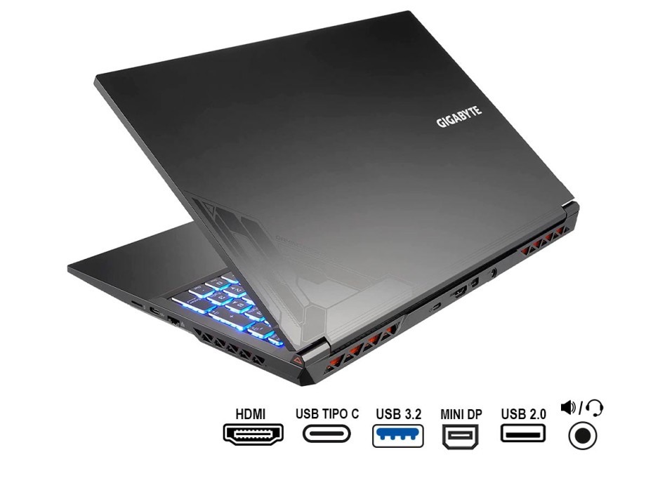 LAPTOP GIGABYTE CORE I5 12500H, G5 KE, GAMINIG 15.6" FHD IPS 144HZ, RAM 16GB, DISCO SSD M.2 500GB, VIDEO 3060 6GB NVIDIA, FREE (G5 KE-52LA213SD)