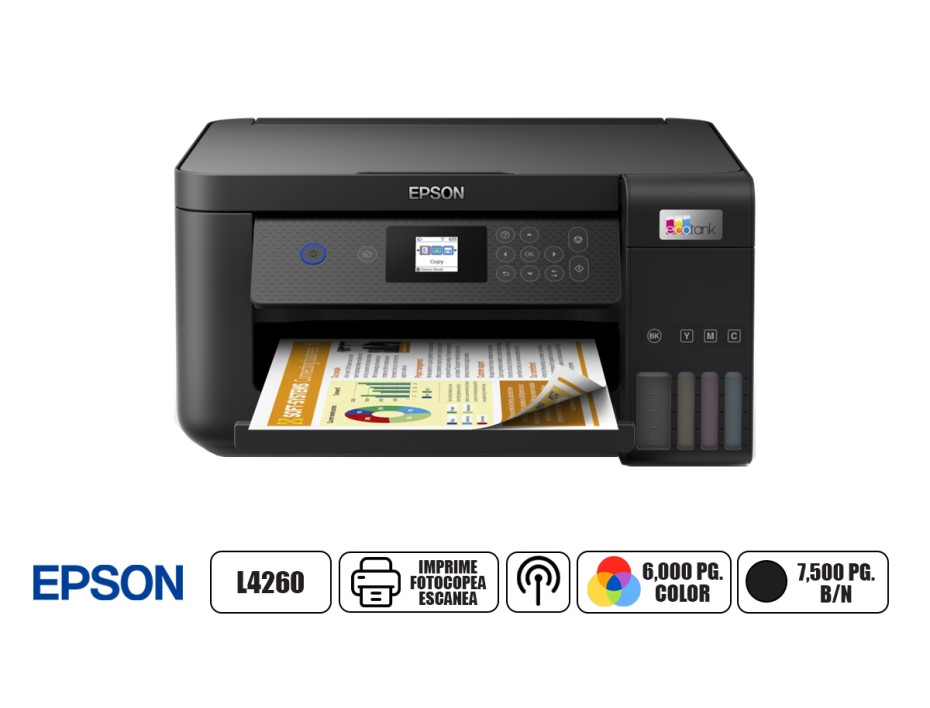 Impresora Epson Multifuncional Ecotank L4260, C/ Tanque Imprime Escanea Fotocopia Inalambrico (c11cj63301)