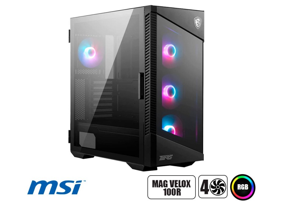 CASE MSI MAG VELOX 100R S/ FUENTE | NEGRO | 1 PANEL VIDRIO (MAG VELOX 100R )