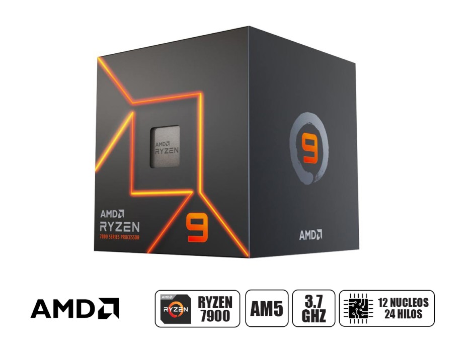 Procesador Amd Ryzen 9 7900 3.7ghz Hasta 5.4 Ghz 64mb (100-100000590box) Am5, 8 Nucleos, C/ Grafica Radeon