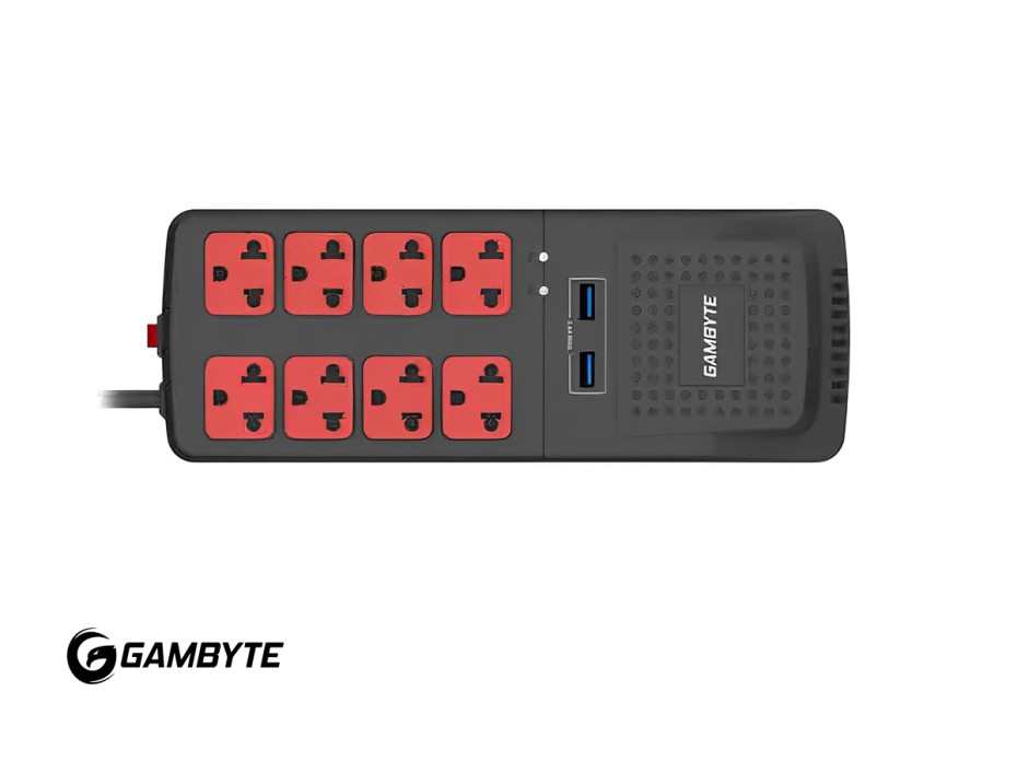 Estabilizador Gambyte 1200va 8 Tomas (ez-gpow12va-id) 2 Puerto Usb, Color Negro