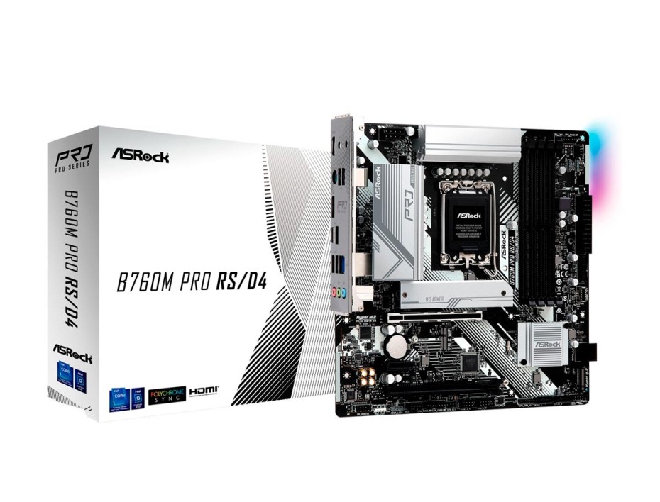 Placa Madre Asrock B760m Pro Rs/d4 (90-mxbkl0-a0uayz) Socket Lga 1700, Ram Ddr4 Buss 5333oc Mhz, 14va, 13va, 12va Gen, Rgb