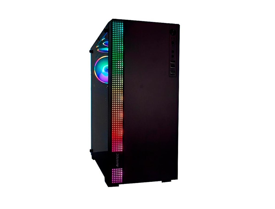 CASE AVATEC FUENTE 550W, CON PANEL DE LATERAL DE VIDRIO TEMPLADO, 3 VENTILADORES LED RGB, 3 PUERTOS USB, SALIDA DE AUDIO, COLOR NEGRO (CCA-5005B)