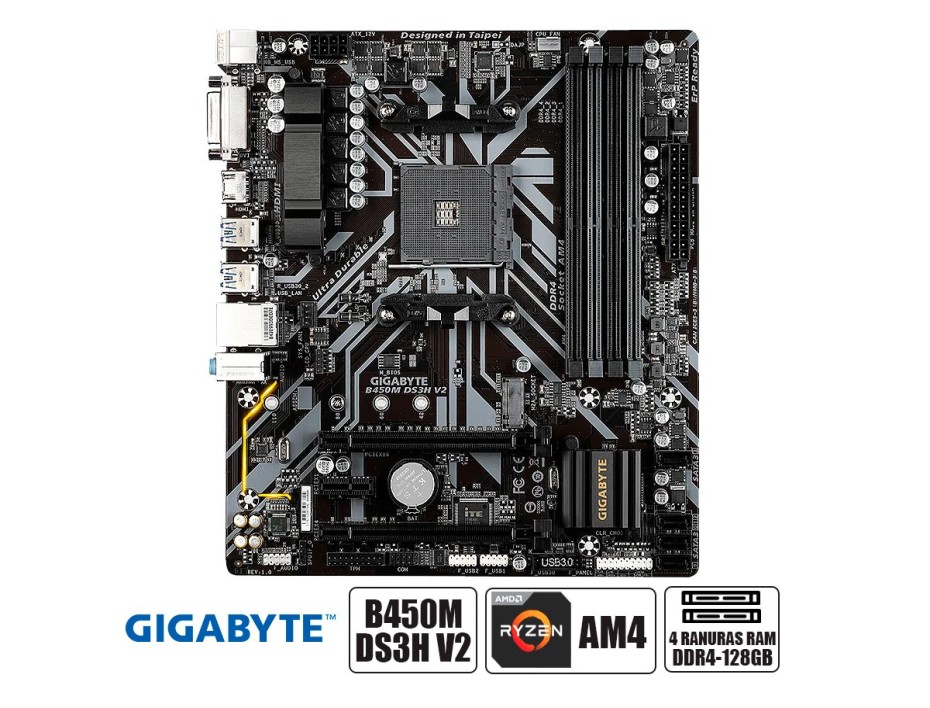 Placa Madre Gigabyte B450m Ds3h V2 (b450m Ds3h V2) Socket Am4, Ram Ddr4 Buss 3600oc Mhz