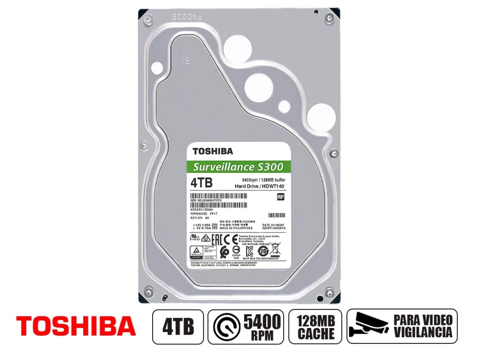 DISCO DURO TOSHIBA 4TB VIGILANCIA S300 I 128MB I 5400RPM SURVEILLANCE (HDWT140UZSVAR)