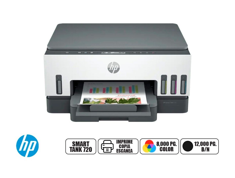 Impresora Hp Multifuncional Smart Tank 720, C/ Tanque Copia Mprime Scanner Wifi (6uu46a#aky)