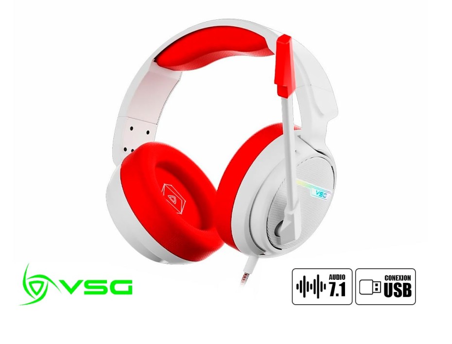 Auricular Vsg Gaming Pentagon (vg-hp550-red) Con Microfono, Interfaz Usb, Jack 3.5 Mm, Rgb, Rojo