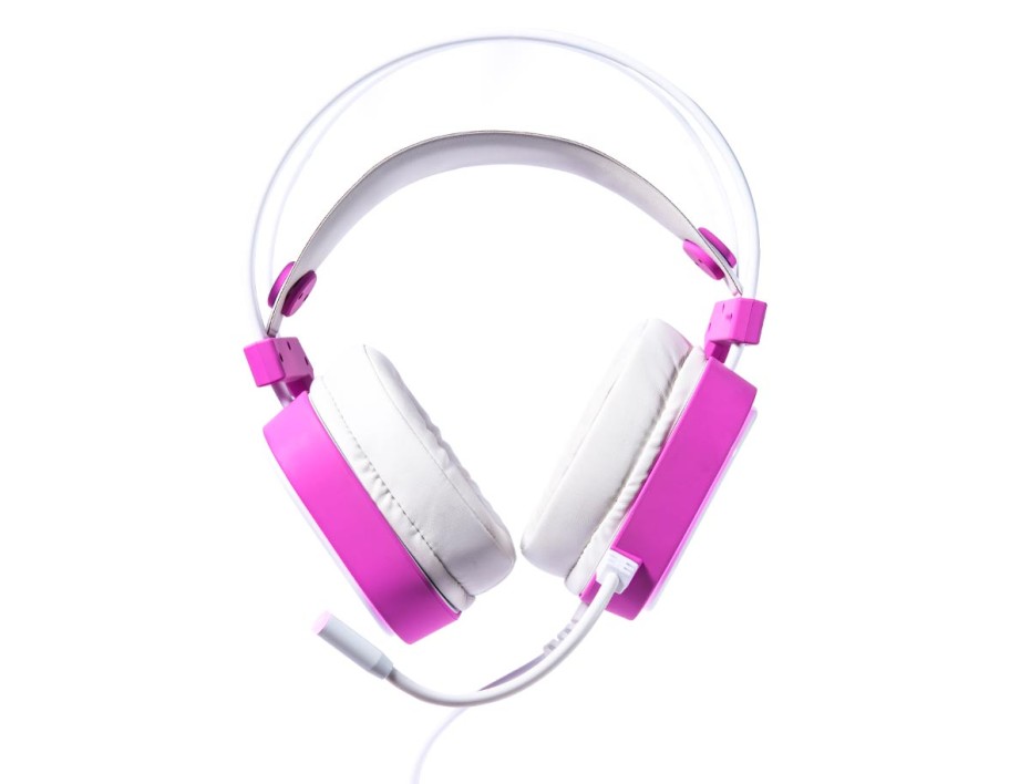 Auricular Vsg Gaming Gemini Blanco Y Rosado, Con Microfono, Conexion Jack-usb, Control De Volumen, Luz Led Rgb, Almohadillas Suave, (vg-hp694-wht)