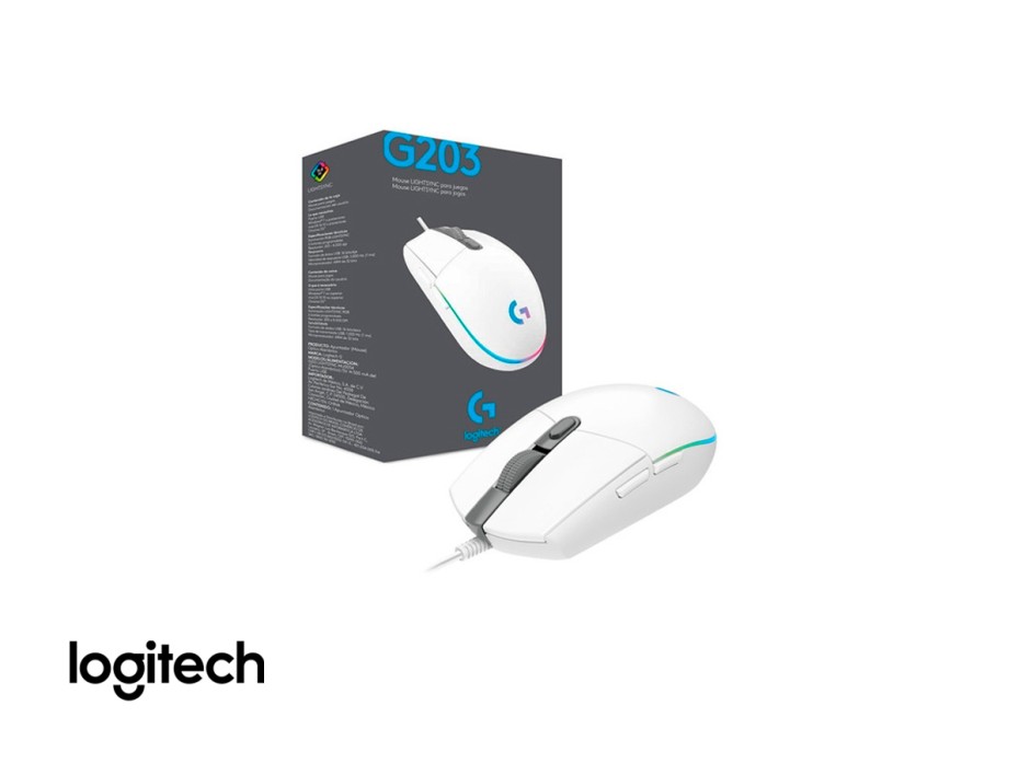 Mouse Logitech G203 Lightsync Gaming (910-005791) Hasta 8000 Dpi, 6 Botones Programables, Rgb, Blanco