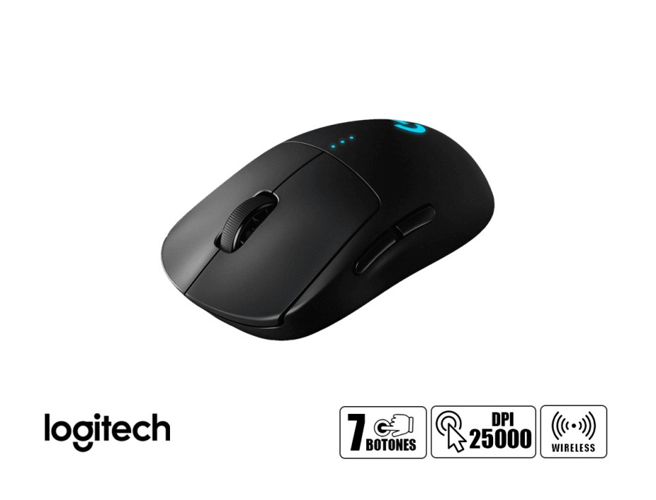 Mouse Logitech G Pro Wireless Gaming (910-005270) Hasta 25.600 Dpi, 7 Botones, Receptor Usb, Rgb, Negro