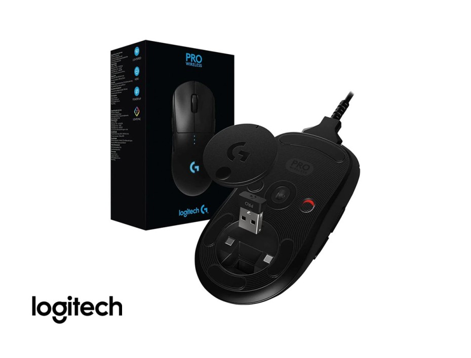 Mouse Logitech G Pro Wireless Gaming (910-005270) Hasta 25.600 Dpi, 7 Botones, Receptor Usb, Rgb, Negro