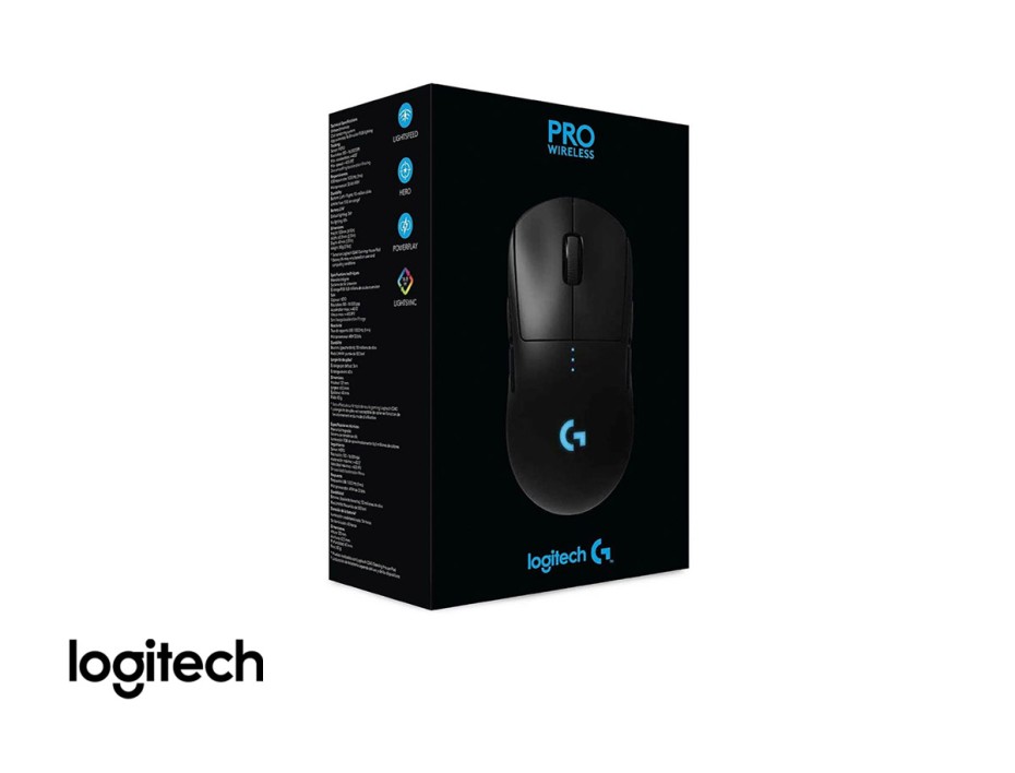 Mouse Logitech G Pro Wireless Gaming (910-005270) Hasta 25.600 Dpi, 7 Botones, Receptor Usb, Rgb, Negro