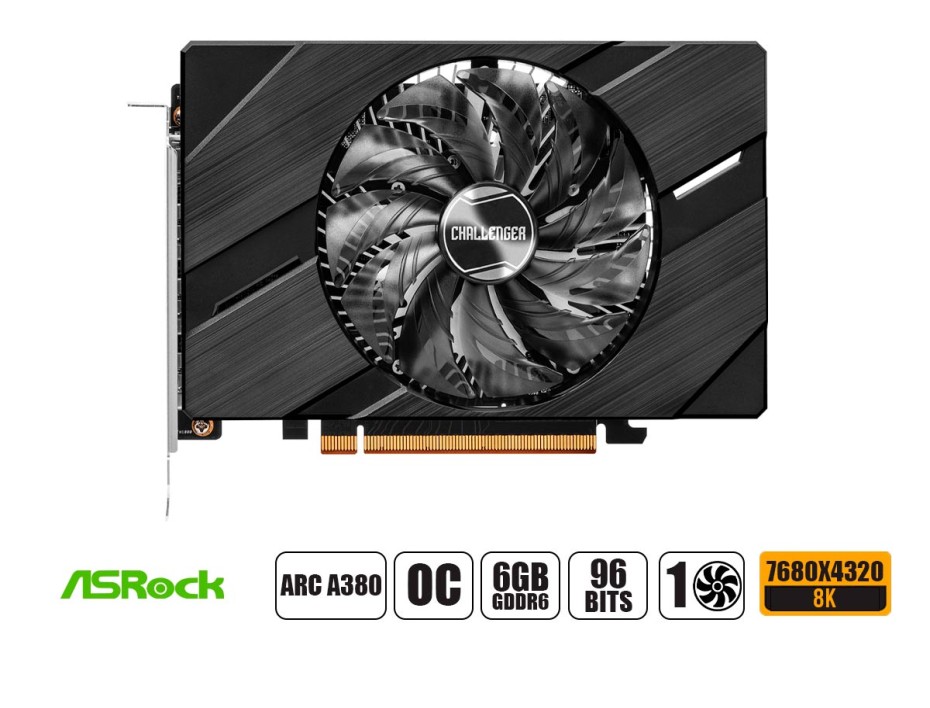 Tarjeta De Video Asrock Arc A380 Challenger Itx Oc 6gb Gddr6 (a380 Cli 6g) Intel 96 Bits, 1 Ventilador