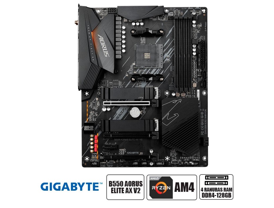 Placa Madre Gigabyte B550 Aorus Elite Ax V2 (b550 Aorus Elite Ax V) Socket Am4, Ram Ddr4 Buss 4733oc Mhz, Rgb, Wifi 6