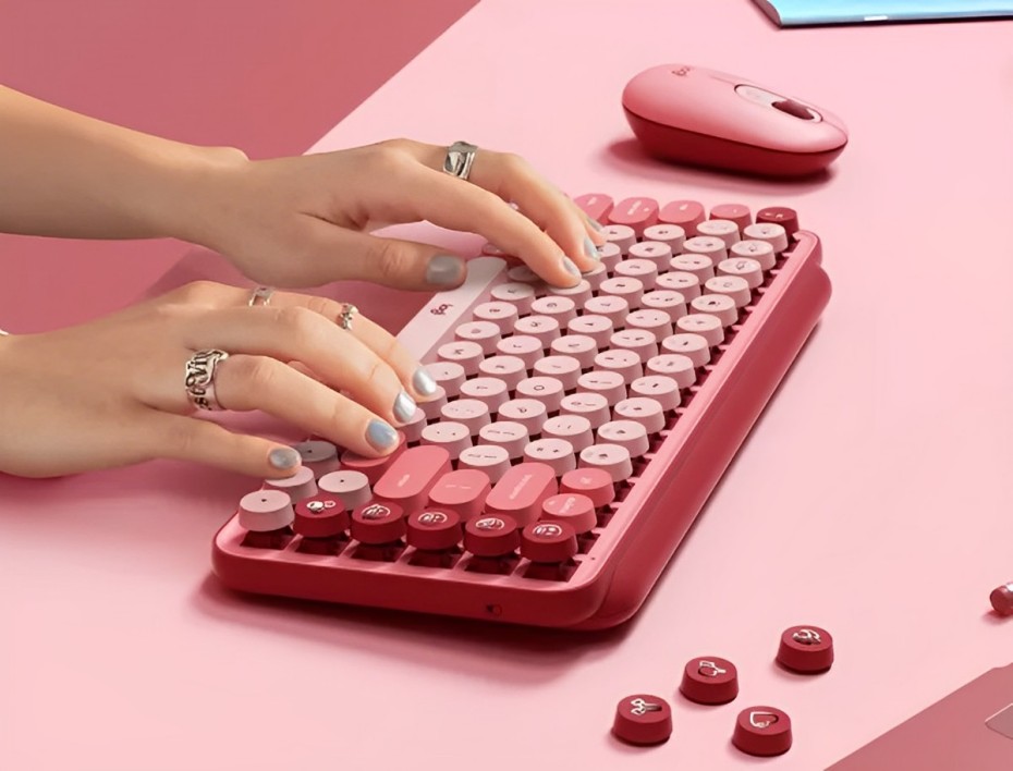 TECLADO LOGITECH INALAMBRICO MECANICO POP KEYS, CON ILUMINACION LED DE CARGA, CANAL BLUETOOTH, 4 ACCESOS DIRECTOS DE EMOJIS, CORAL ROSA(920-010715)