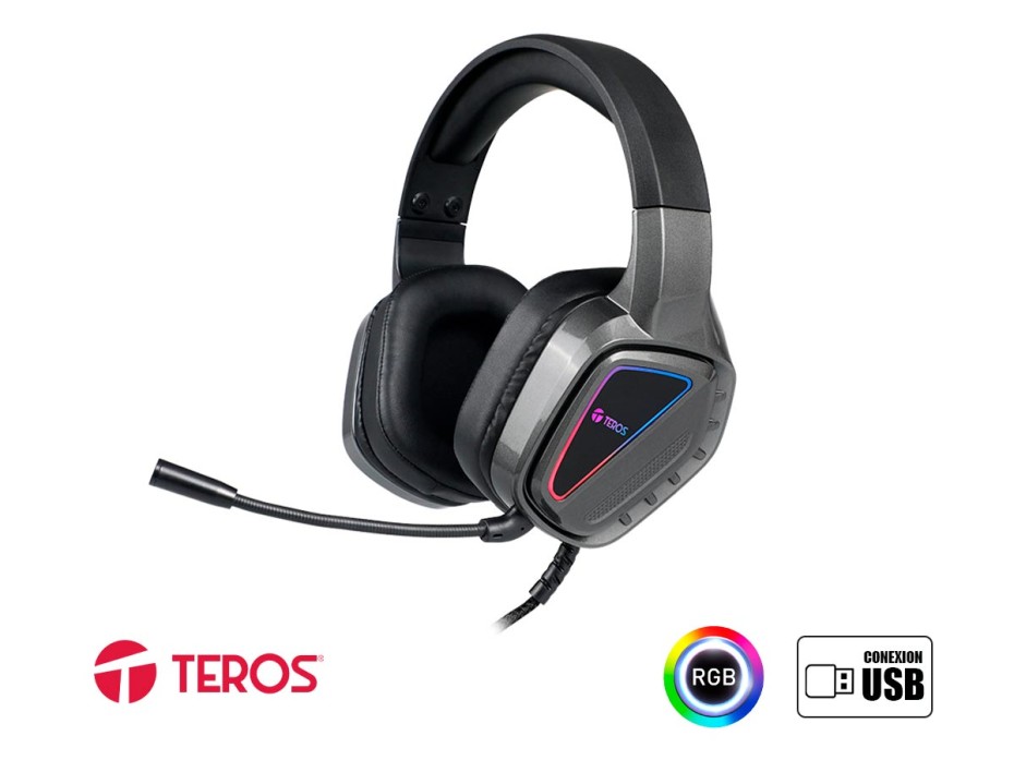 Auricular Teros Gaming 8171n (te-8171n) Con Microfono, Interfaz Usb, Rgb, Negro