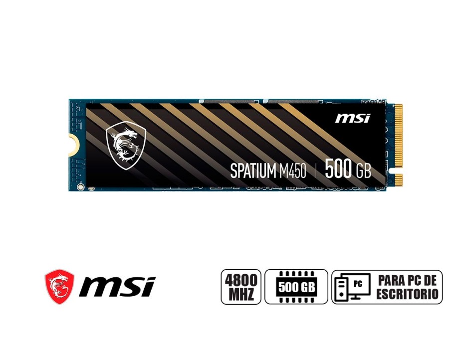 UNIDAD DE ALMACENAMIENTO SSD M.2 PCIE MSI 500GB NVME SPATIUM M450 | 2280 (SM450N500) 3600MB/S