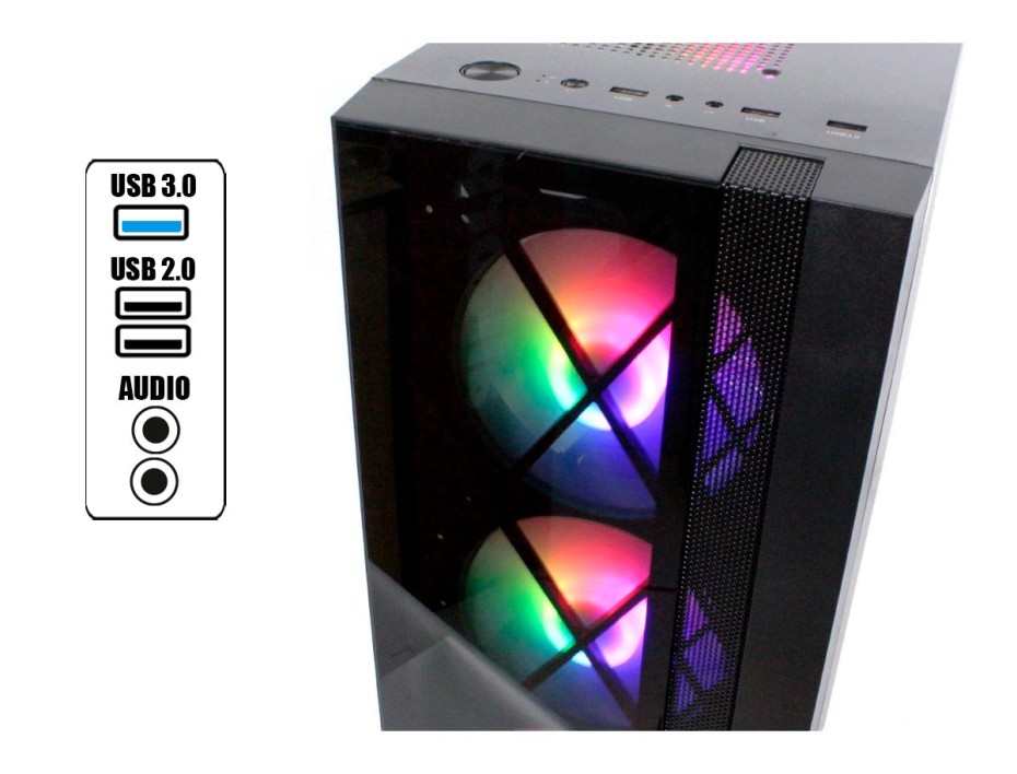 Case Halion Dragon Fuente 500w (cf 500 Dragon Cr15) Panel De Vidrio, 4 Ventiladores, Led Rgb, Negro