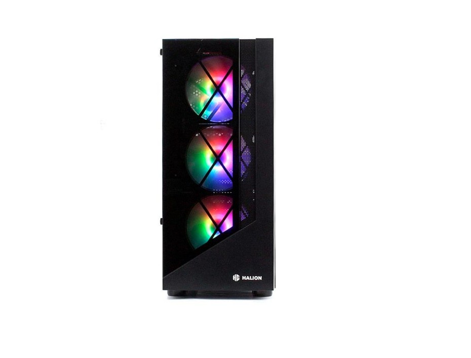 Case Halion Dragon Fuente 500w (cf 500 Dragon Cr15) Panel De Vidrio, 4 Ventiladores, Led Rgb, Negro