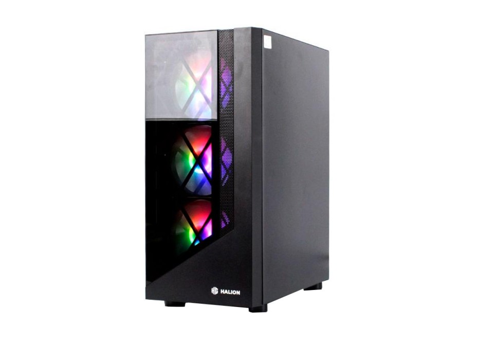 Case Halion Dragon Fuente 500w (cf 500 Dragon Cr15) Panel De Vidrio, 4 Ventiladores, Led Rgb, Negro