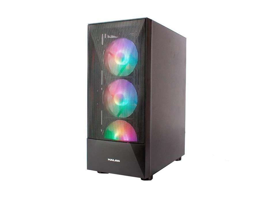 Case Halion Polaris Cr13 Fuente 500w (500w Polaris Cr13) Panel De Vidrio, 3 Ventiladores, Led Argb, Negro