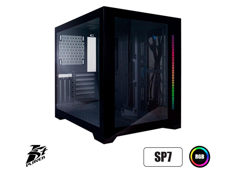 CASE 1STPLAYER SP7 S/ FUENTE | NEGRO/ 2 PANEL VIDRIO LED -RGB (SP7-BLACK)