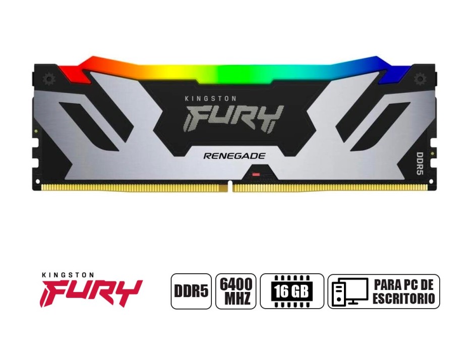 Memoria Ram Kingston Fury Ddr5 16gb Renegade (kf564c32rsa-16) 6400 Mt/s, Negro, Rgb