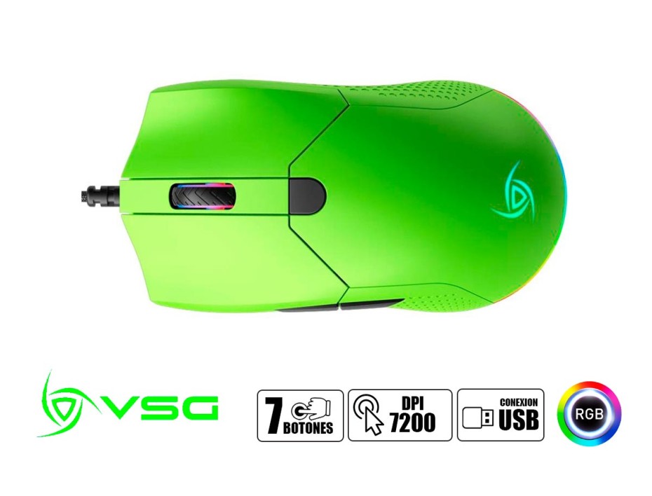 Mouse Vsg Aurora Verde Gaming (vg-m430-vbo) Hasta 7200 Dpi, 6 Botones, Rgb, Verde