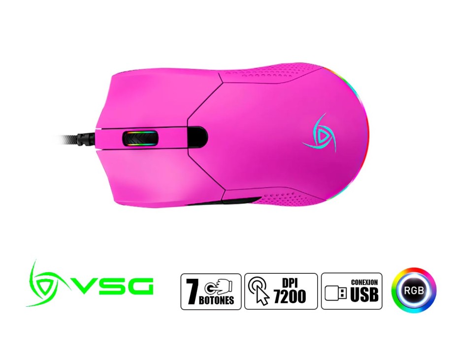 Mouse Vsg Aurora Purpura Gaming (vg-m430-pau) Hasta 7200 Dpi, 6 Botones, Rgb, Purpura