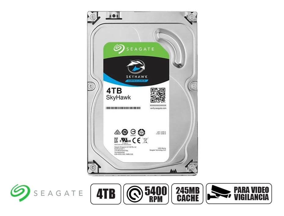 Disco Duro Seagate 4tb Skyhawk (st4000vx016) Cache 245mb, 5400 Rpm, 3.5", Sata 6, Para Video Vigilancia