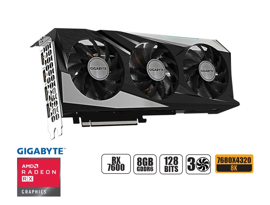 Tarjeta De Video Gigabyte Rx 7600 Gaming Oc 8gb Gddr6 (gv-r76gaming Oc-8gd) Radeon 128 Bits, 3 Ventiladores