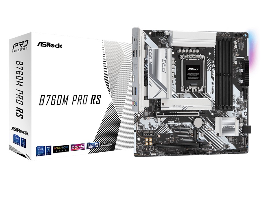 Placa Madre Asrock B760m Pro Rs (90-mxblh0-a0uayz) Socket Lga 1700, Ram Ddr5 Buss 7200oc Mhz, 14va, 13va, 12va Gen, Rgb