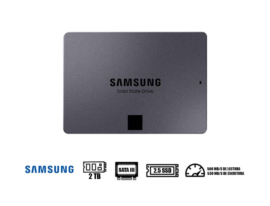 UNIDAD DE ALMACENAMIENTO SSD SATA 2.5 SAMSUNG 2TB 870 QVO (MZ-77Q2T0B/AM) 560MB/S