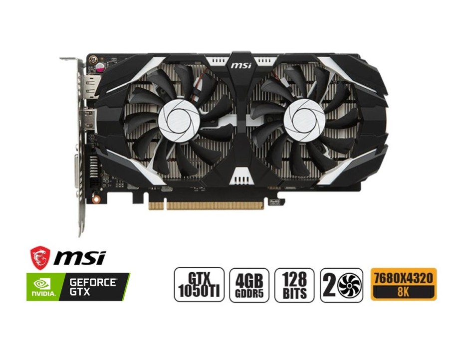 TARJETA DE VIDEO MSI GTX1050TI 4GB DDR5 NVIDIA OC 128BITS (912-V809-2272)