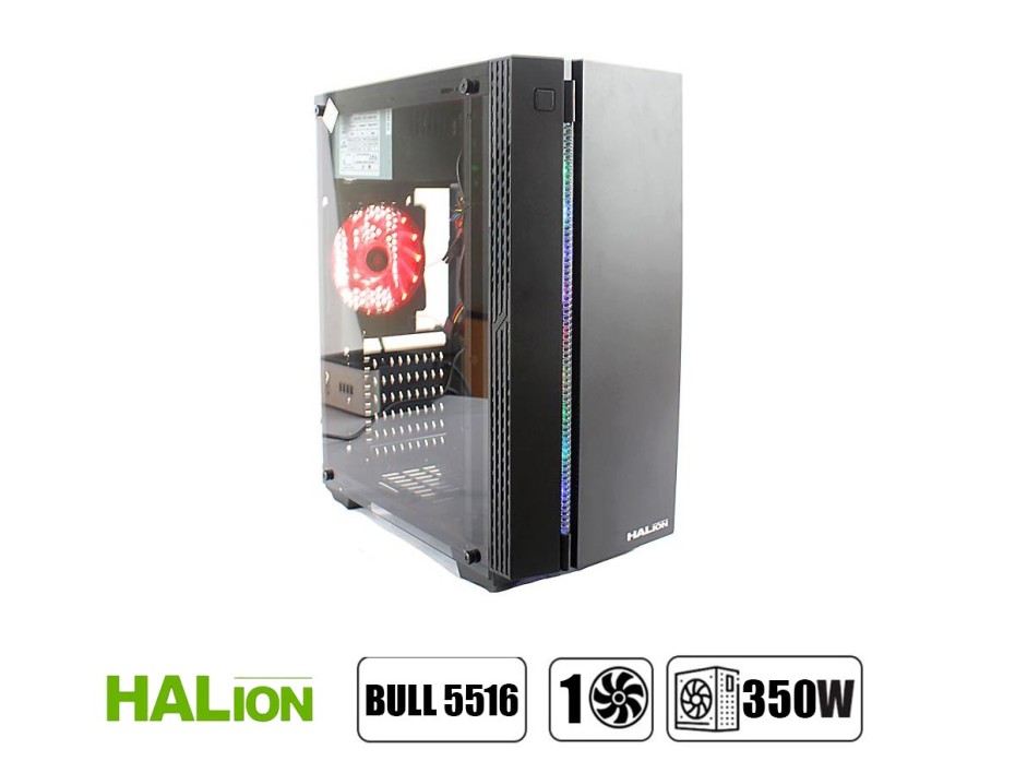 CASE HALION BULL 5516 - 350W NEGRO 1 VIDRIO TEMPLADO BANDA LED - RGB  ATX ( BULL 5516RGB )