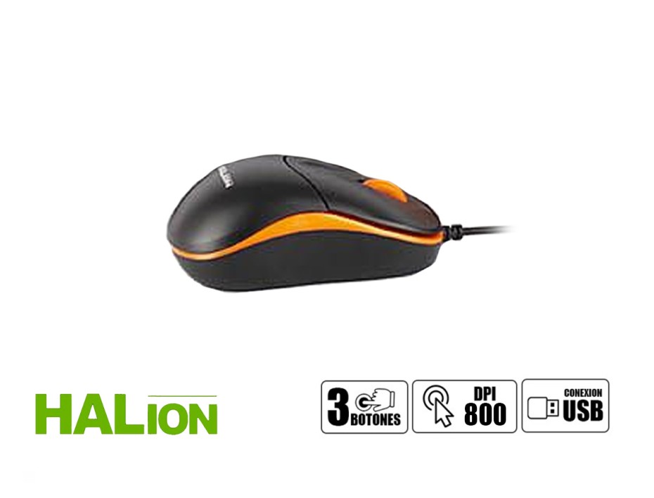 COMBO 2 EN UNO HALION ESTANDAR, TECLADO MULTIMEDIA CON DIRECIONALES NARANJA, MOUSE 3 BOTONES SENSOR HASTA 800 DPI, INTERFAZ USB, COLOR NEGRO (HA-K233C