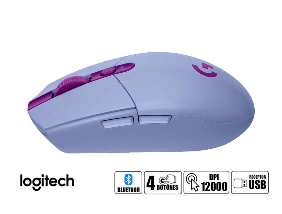 MOUSE INALAMBRICO LOGITECH GAMING G305 LIGHTSPEED, HASTA 12.000 DPI, CON RECPETOR USB, DISEÑO ERGONOMICO, 4 BOTONES, C/ LILA (910-006020)