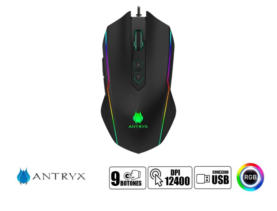 Mouse Antryx Havok X Gaming (agm-5350k) Hasta 12.400 Dpi, 8 Botones, Rgb, Negro